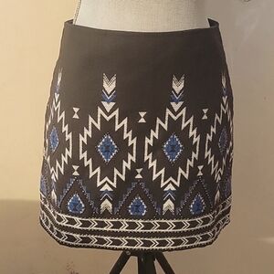 Divided Woman's Lined Black, Blue & White Embellished Mini Skirt, Size: 6